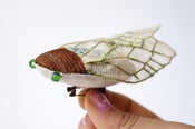 Image of Handmade Fabric Cicada Brooch in Green / Fabric Insect