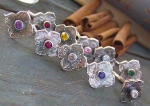 Image of Moroccan Twilight gem stone hand stamped fine silver ring