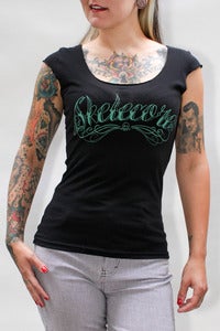 Image of Skelecore Script Scoop Neck in Black - Womens