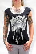 Image of Cat Skull Trinkets Scoop Neck in Black - Womens