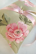 Image of Spring Green Pink Floral Embroidered Silk and Pearls Ring Bearer Pillow