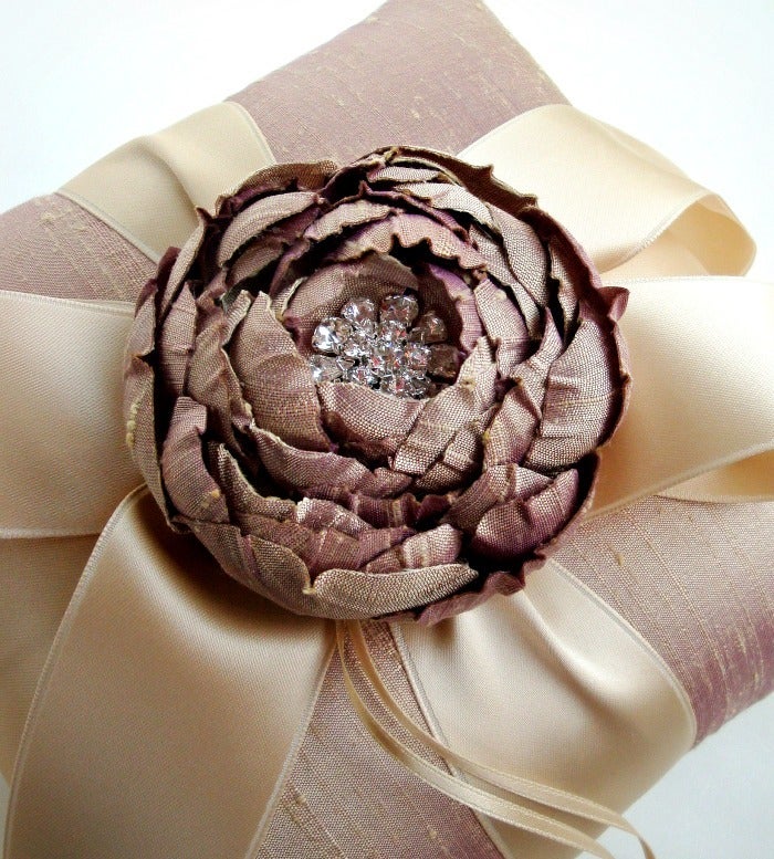 Image of Catala Bloom Lavender Champagne Silk Dupioni Luxe Ring Bearer Pillow