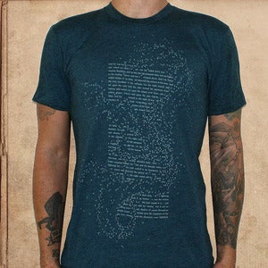 Image of Silence - poe - 50/50 black aqua - discharge ink - unisex -restocked