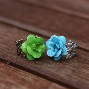 Image of Enameled Metal Rose Ring - White, Yellow, Green, Blue, Pink