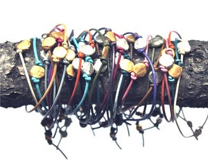 Image of Silver Coin Bead Leather Bangle