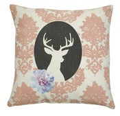 Image of Handmade cushion on natural fabrics – pink deer cameo