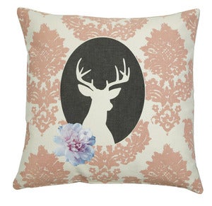 Image of Handmade cushion on natural fabrics – pink deer cameo