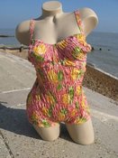 Image of Vintage Floral Swimsuit - Shirred - Small