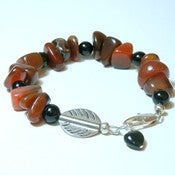 Image of Womens Handmade Beaded Bracelet - Carnelian and Black Onyx
