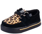 Image of Black Suede and Leopard Fur Baby 2-Ring Creeper Sneaker
