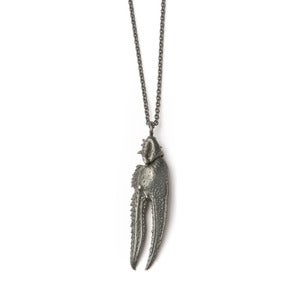 Image of oxidized silver crayfish claw on 28" cable chain (P31sil28)