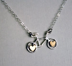 Image of Tiny Sterling Bike Necklace with Hearts