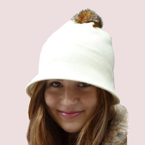 Image of  Pompom Bell Beanie in Winter White Wool Knit