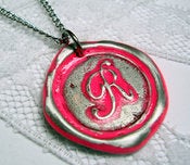 Image of NEON Red Pink Monogrammed Initial Wax Seal Pendant