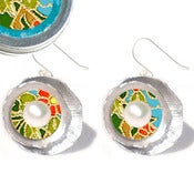Image of Pretty Pewter & Freshwater Pearl Lotus Earrings