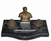 Image of Antique French Bronze Bust Inkwell Louis Pasteur 
