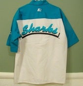 Image of DEADSTOCK VINTAGE SAN JOSE SHARKS STARTER "SALESMAN SAMPLE" BOWLING SHIRT