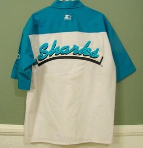 Image of DEADSTOCK VINTAGE SAN JOSE SHARKS STARTER "SALESMAN SAMPLE" BOWLING SHIRT