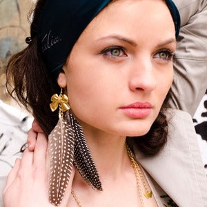 Image of Large Spotty Bow Single Feather Earring