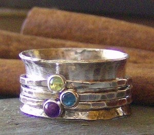 Image of Color dots hand stamped 3 stone spinner ring