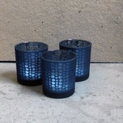 Image of set of 3 indigo "mille fleurs" votive holders