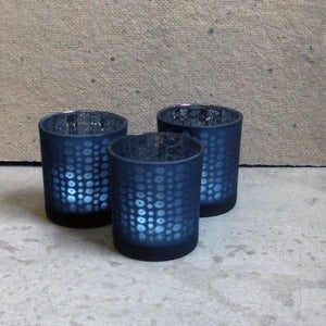 Image of set of 3 indigo "mille fleurs" votive holders