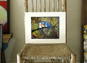 Image of Art Signed Print with 11X14 Mat Three Blue Birds on a Branch