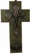Image of Antique Gold & Silver Crucifix Holy Water Fount on Marble NR 