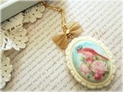 Image of Red Bird with Crown in Frame Long Necklace  