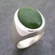 Image of Mens Heavy Oval Nephrite Jade Ring in Sterling Silver