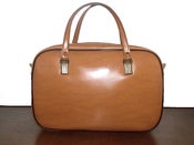 Image of British Vintage 50s 60s Leather Look Brown Holdall Bag vtg-ox