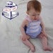 Image of 'drop anchor' rompers blue with red detail