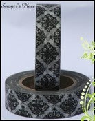 Image of Black & White Damask Japanese Washi Tape - Ophelia Regal Damask - 15mm x 10m