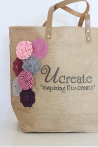 Image of embroiderd BLOG NAME BAG with 8 felt flowers in your blog colors