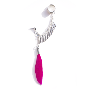 Image of Pink feather and teardrop ear cuff