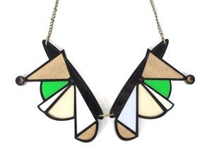 Image of Black & green geometric collar necklace