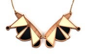 Image of Wood & black geometric collar necklace