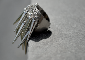 Image of silver dangling spikes ring