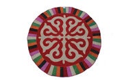 Image of 4'*9" round shyrdak, red and white with multi colour edge (47)