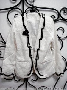 Image of Classic White tweet blazer Jacket with rose brooch