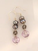 Image of Ametrine, Freshwater Pearl, Bali Silver Earrings - One-of-a-Kind (F763)