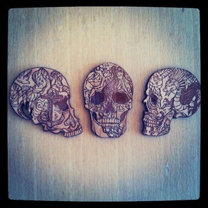 Image of Laser Engraved Cherry Wood Badges / Brooches