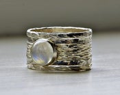 Image of Simone's rustic stackable wedding ring - set of five textured wedding rings with moonstone, made to 