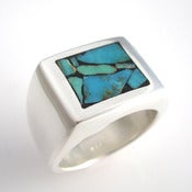 Image of Mens Heavy Silver Ring set with Rare Turquoise Mosaic