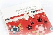 Image of oriental flowers with cream bow wedding anniversary card 40th 50th 60th