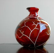 Image of Festive White Tree on Red Glass Vase--Limited Edition 