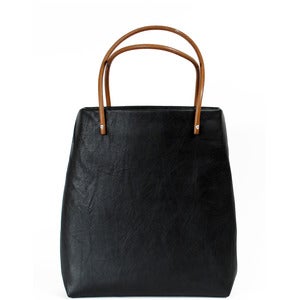 Image of black leather mini mega tote