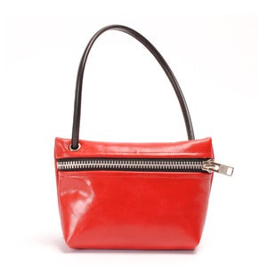 Image of red leather mini shoulder zip
