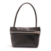 Image of black leather mini shoulder zip