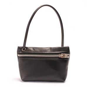 Image of black leather mini shoulder zip